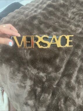 Versace Black Leather Belt with Oversized Gold Logo